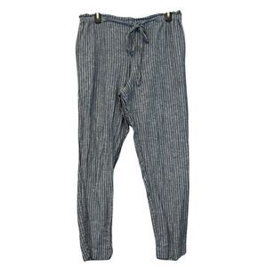 BEACH LUNCH LOUNGE Paperbag Pants Women's Large Blue White Striped Linen Blend